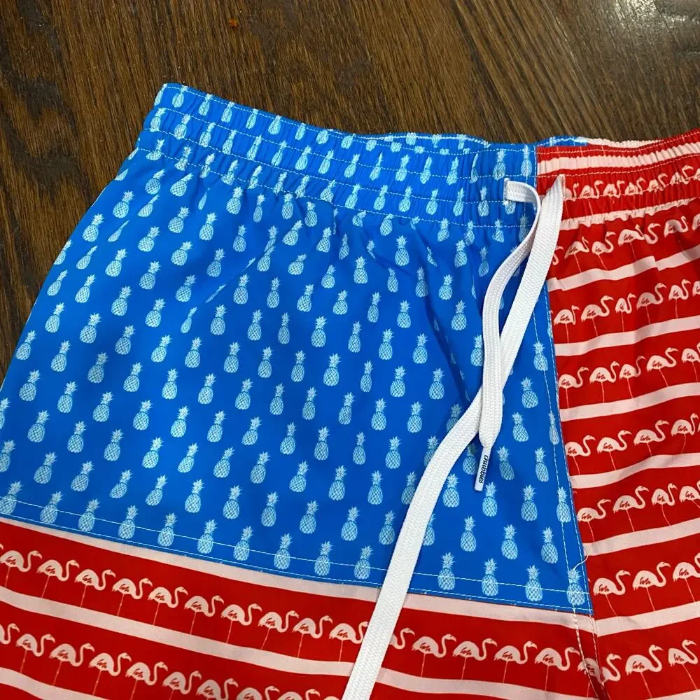 Chubbies Americana Swim Trunks Size 2X Large Red White Blue Stripe Elastic Waist - Picture 2 of 7